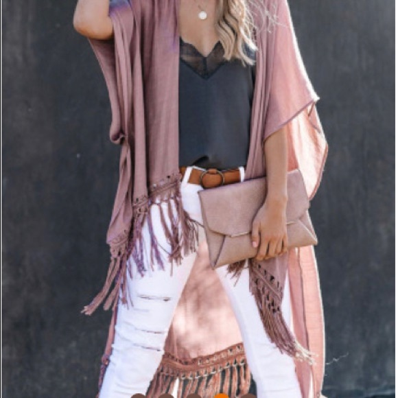 Dusty Rose Boho Fringe Kimono/Duster NIP - Picture 3 of 4